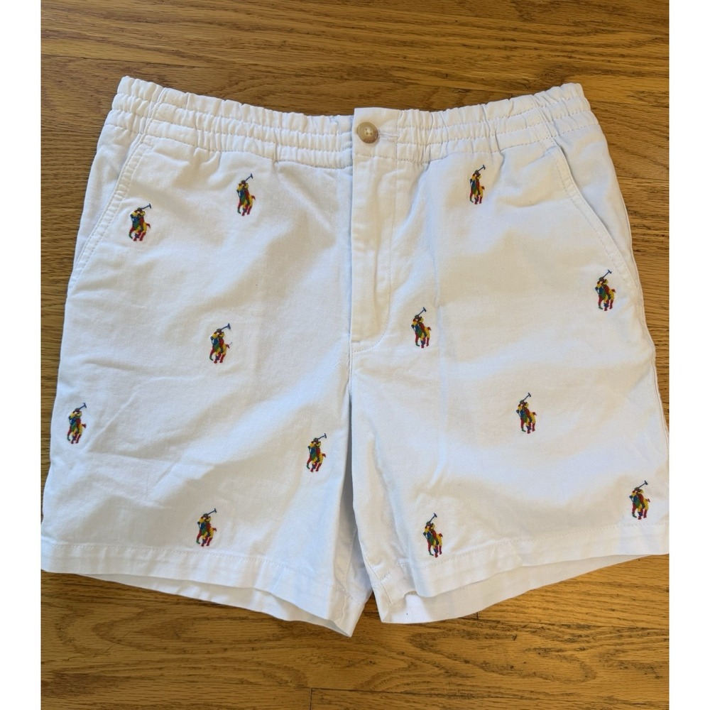 Polo Ralph Lauren White Multicolor Pony Prepster White Shorts Boys XL 16 - Picture 2 of 9
